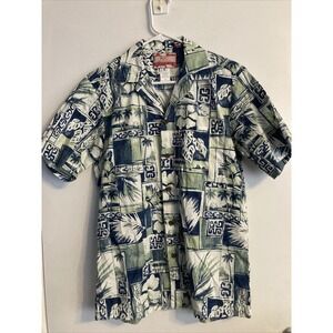 RJC Shirt Men's Small Green Hawaiian Floral Tropical Vintage USA #1836